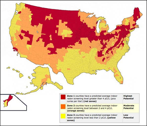 United States radon risk level map